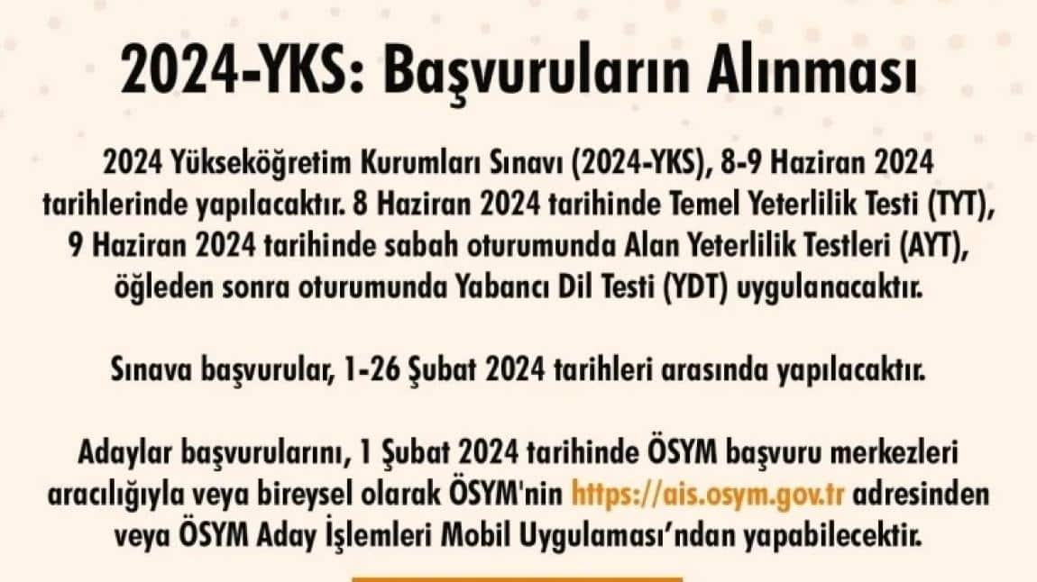Yükseköğretim Kurumları Sınavı (2024-YKS) başvuruları başladı. 